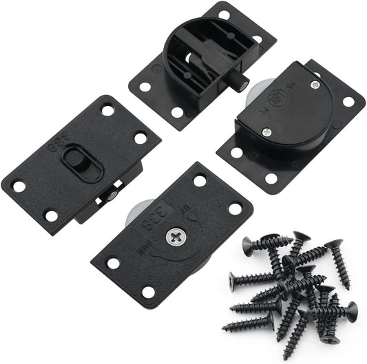 2 Sets Black Sliding Cabinet Hardware Kit for Wardrobe Doors - Nylon Pulley Wheels for Closet and Furniture - WildKart