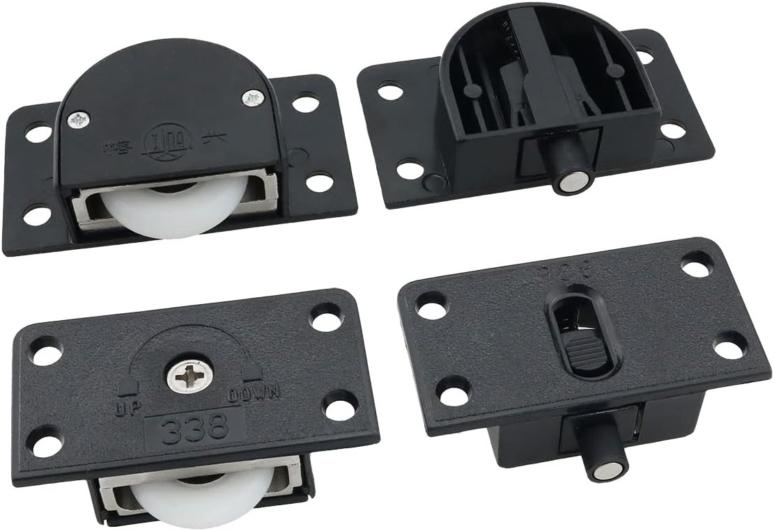 2 Sets Black Sliding Cabinet Hardware Kit for Wardrobe Doors - Nylon Pulley Wheels for Closet and Furniture - WildKart