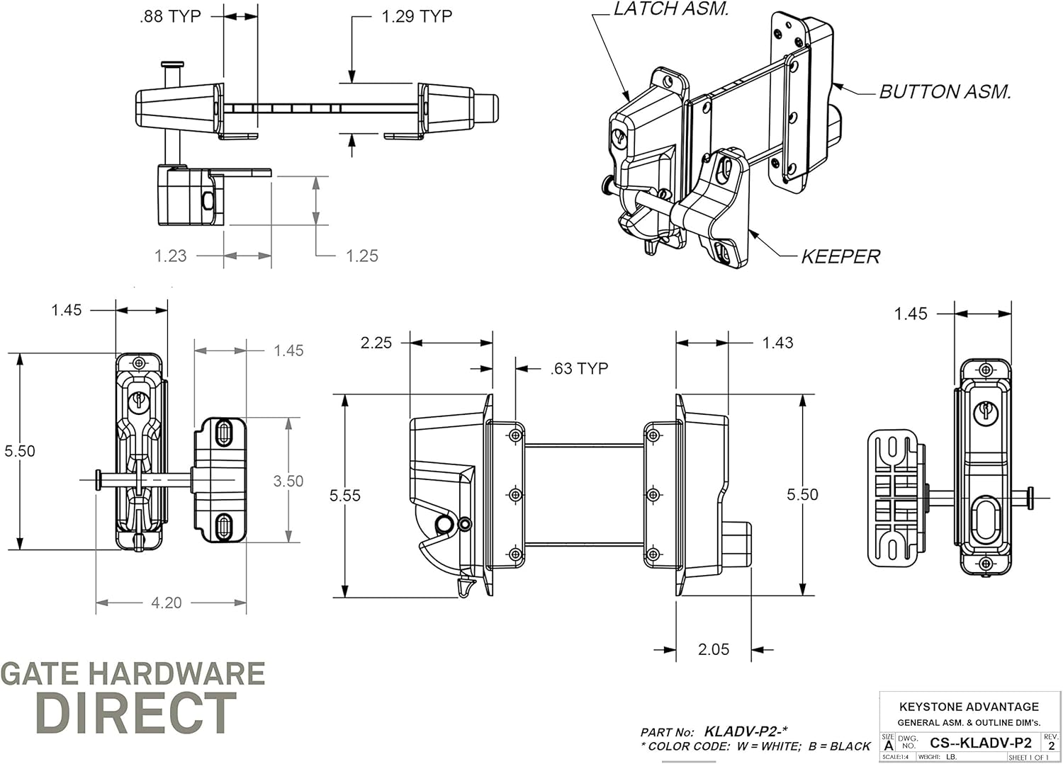 2-Sided Black Zinc Diecast Metal Key Lockable Latch with Keyed Alike Feature