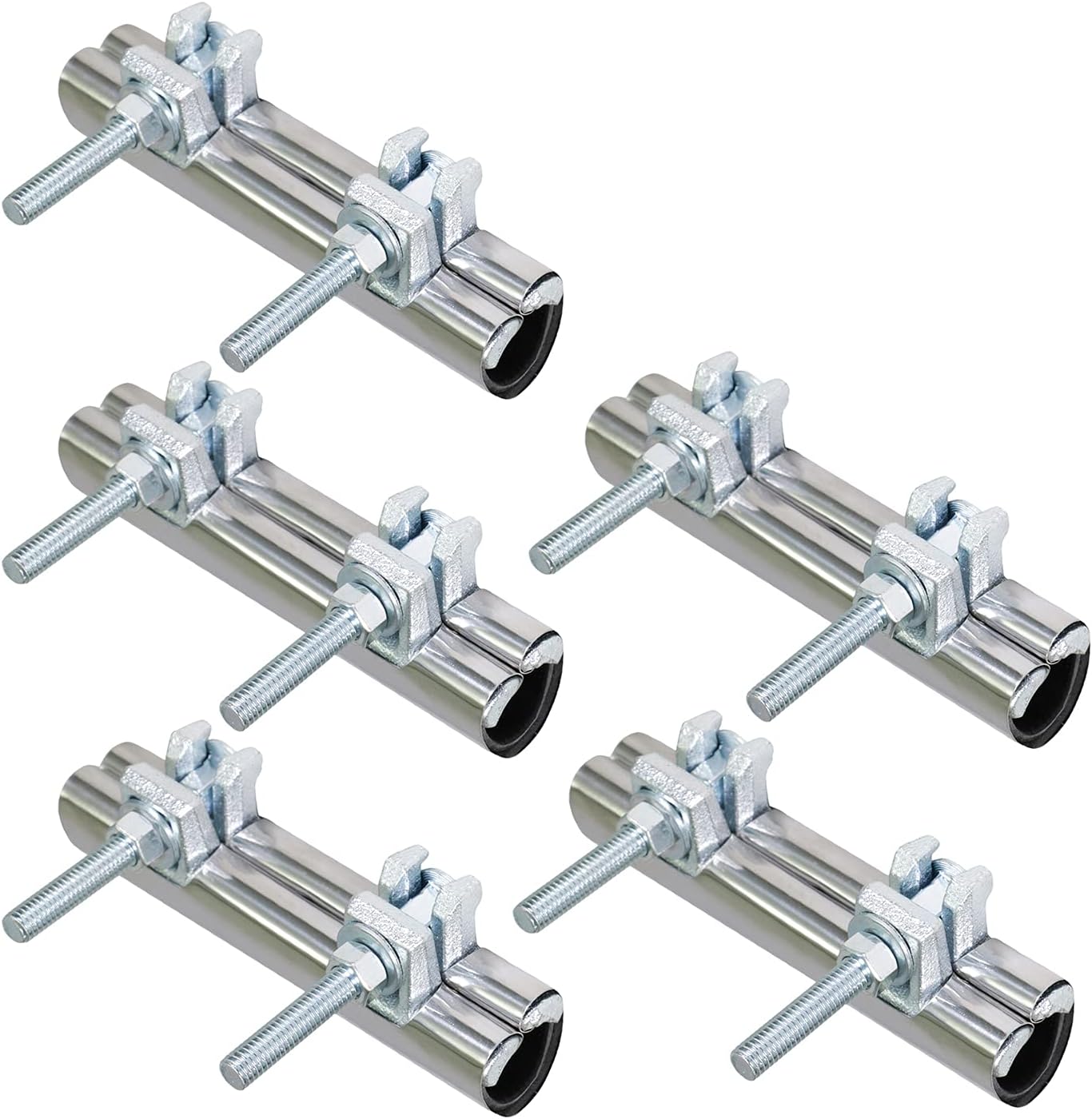 2'' Stainless Steel Pipe Repair Clamp, Double Bolt, 2x6 in. Long, Chrome Finish - Pack of 5