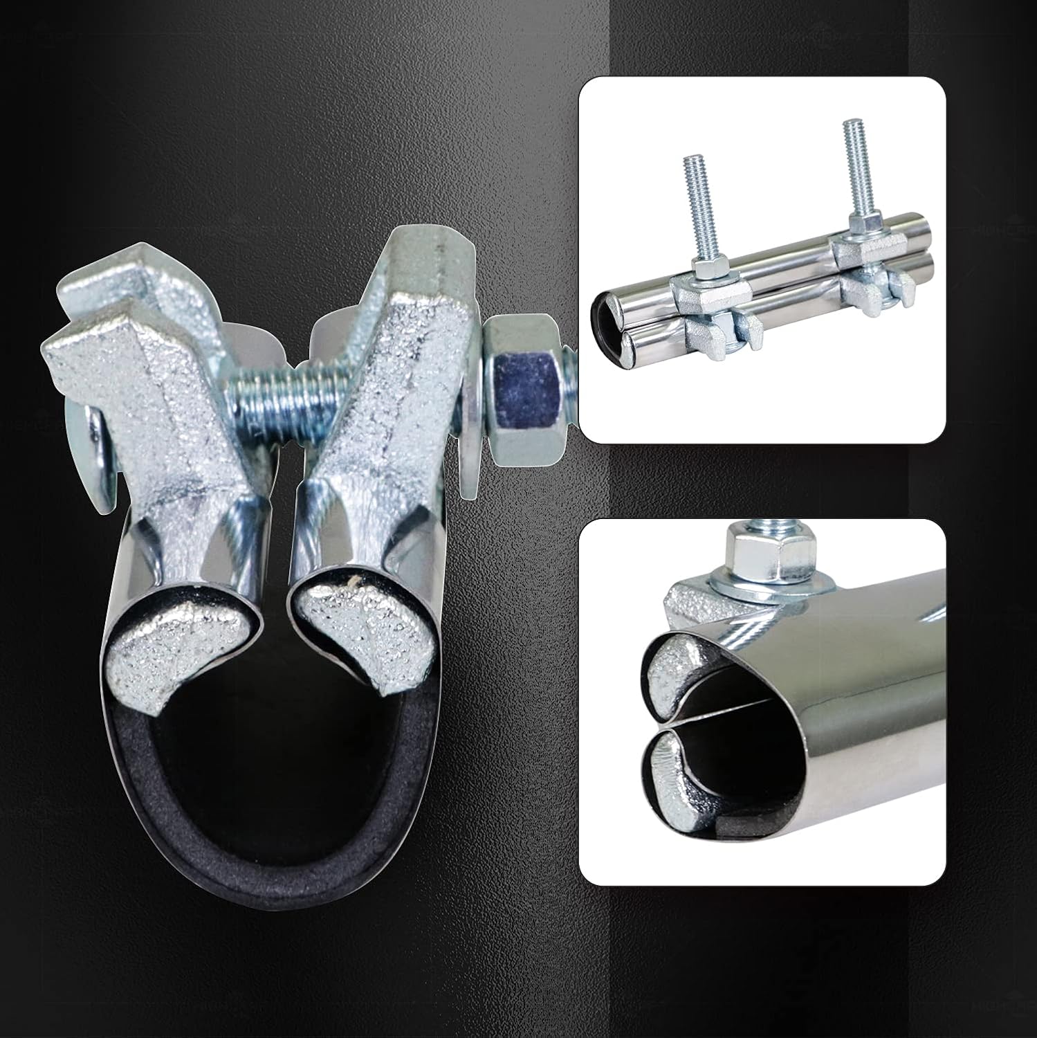 2'' Stainless Steel Pipe Repair Clamp, Double Bolt, 2x6 in. Long, Chrome Finish - Pack of 5