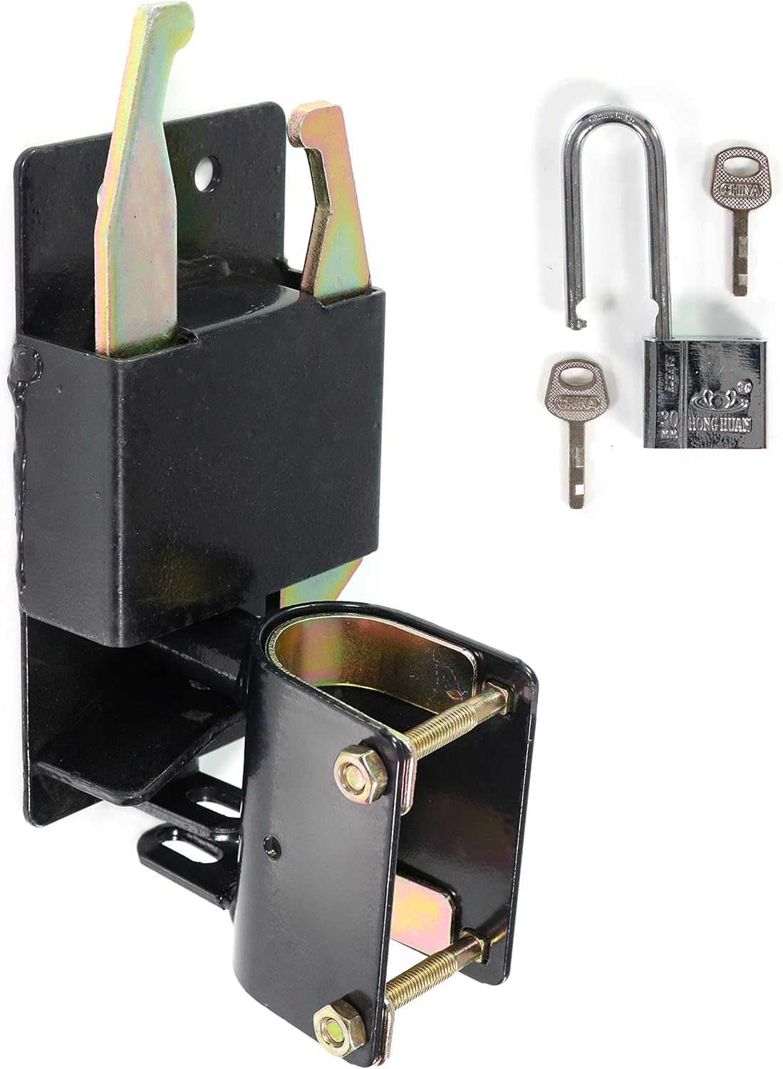 2-Way Lockable Livestock Gate Latch - Opens in Both Directions - with Shims, Padlock and Instructions
