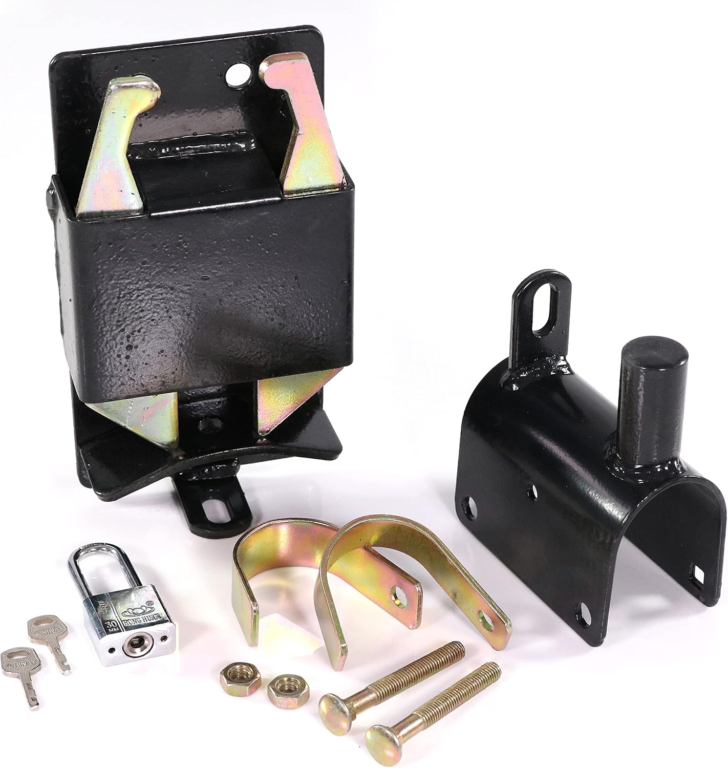 2-Way Lockable Livestock Gate Latch - Opens in Both Directions - with Shims, Padlock and Instructions