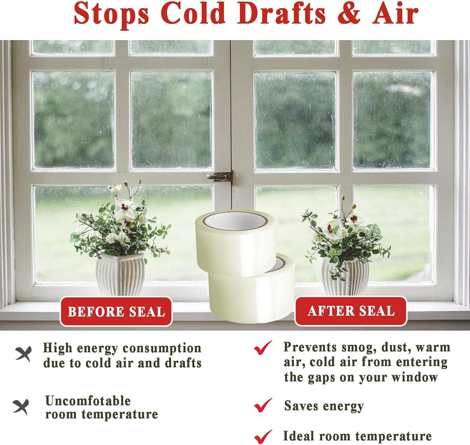2" x 65.6FT Transparent Window Sealing Tape for Winter AC Insulation - No Cold Drafts - Dstorelhp