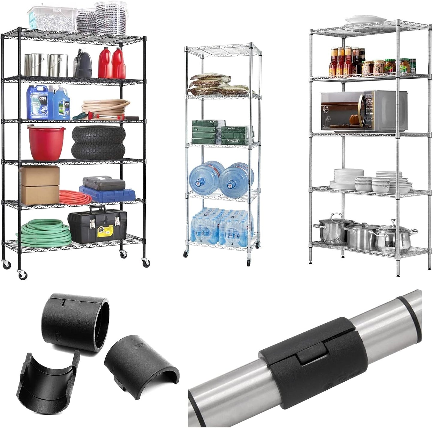 20 Black Wire Shelving Shelf Lock Clips - 1-1/2" Dia - Replacement Sleeves (10 Pairs)