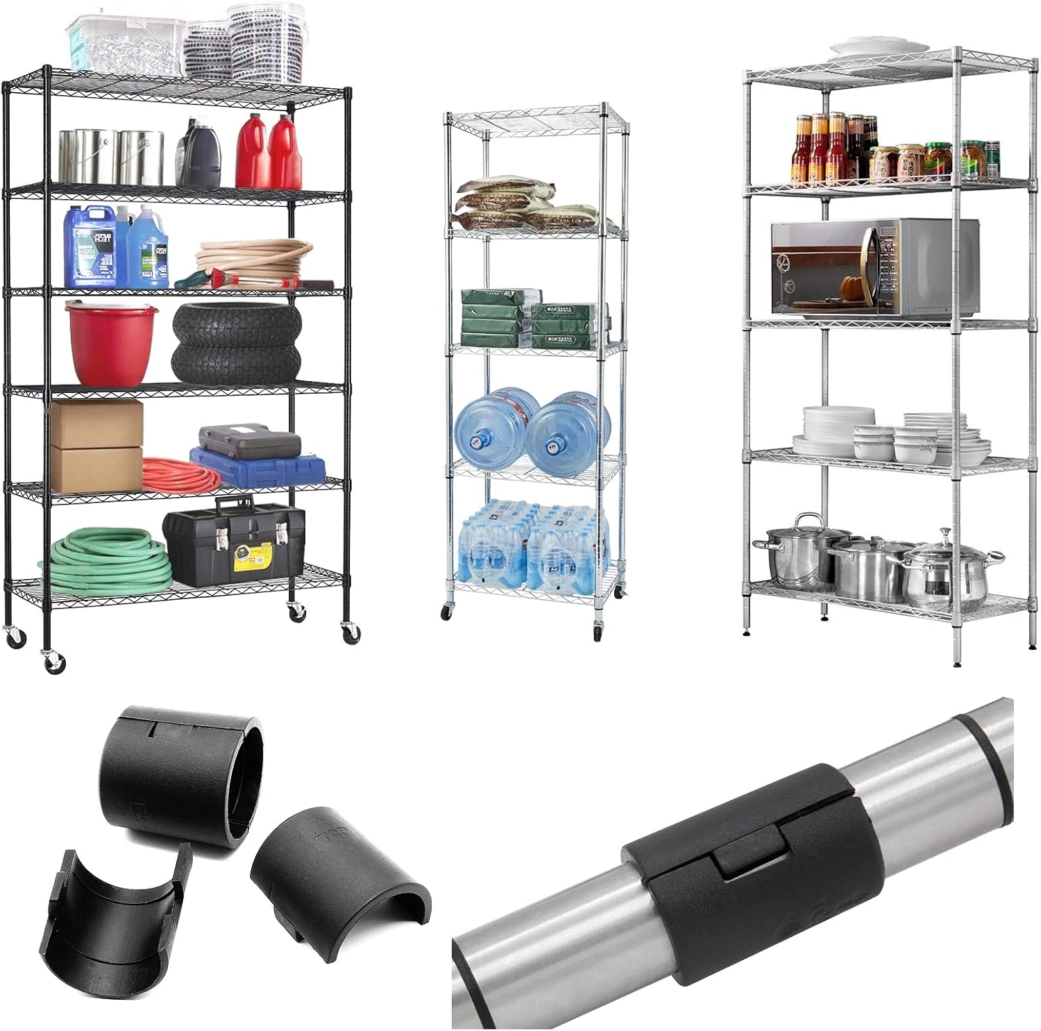 20 Black Wire Shelving Shelf Lock Clips - 1-1/2" Dia - Replacement Sleeves (10 Pairs)