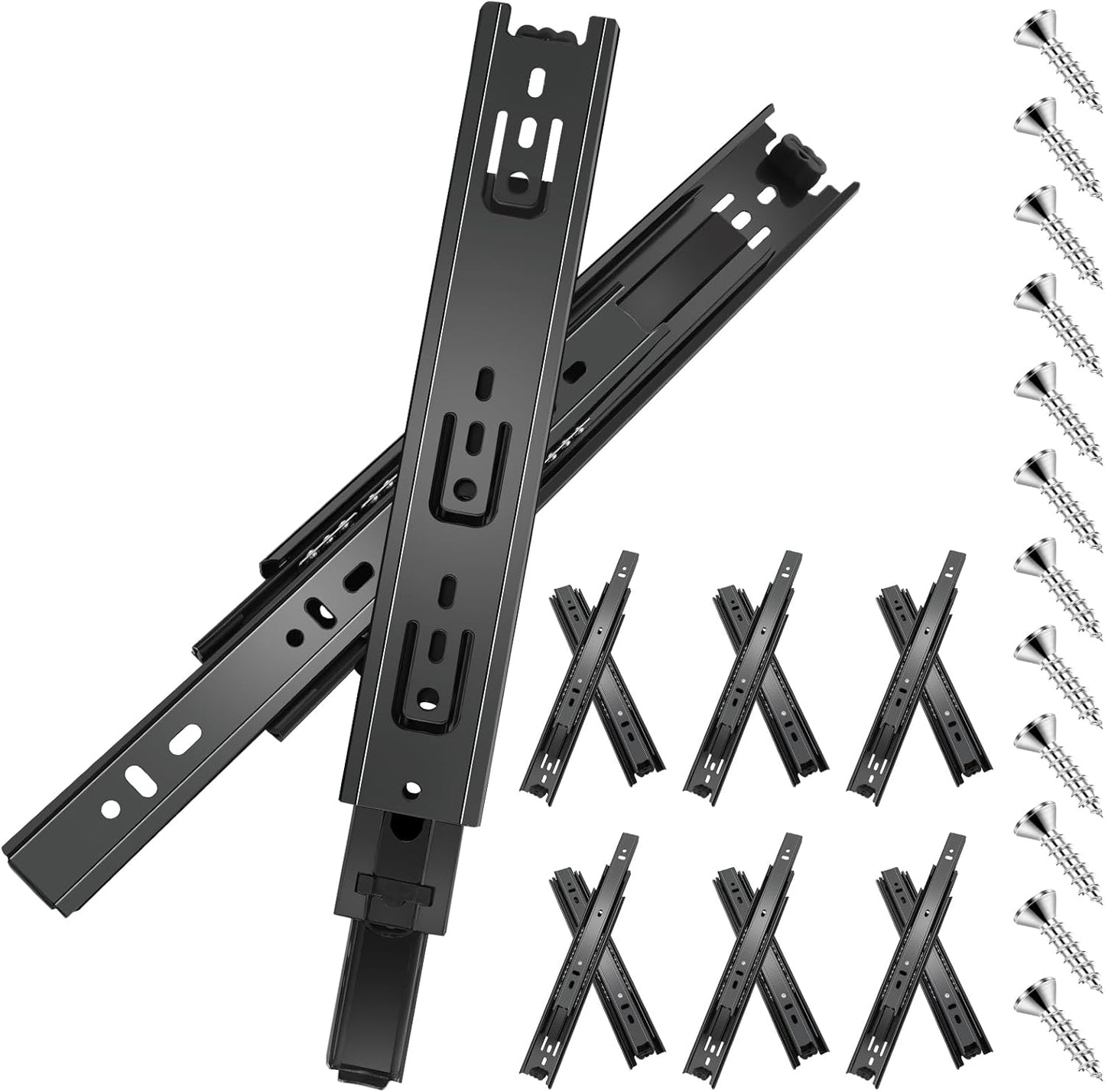 20" Full Extension Ball Bearing Drawer Slides - 6 Pairs (12pcs) Side Mount 3-Fold Slide 100 LB Capacity - Black