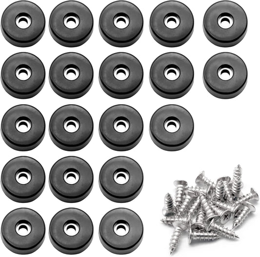 20 Pack 1 Inch Black Round Rubber Feet with Stainless Screws - Non Slip Bumper Pads for Furniture & Electronics