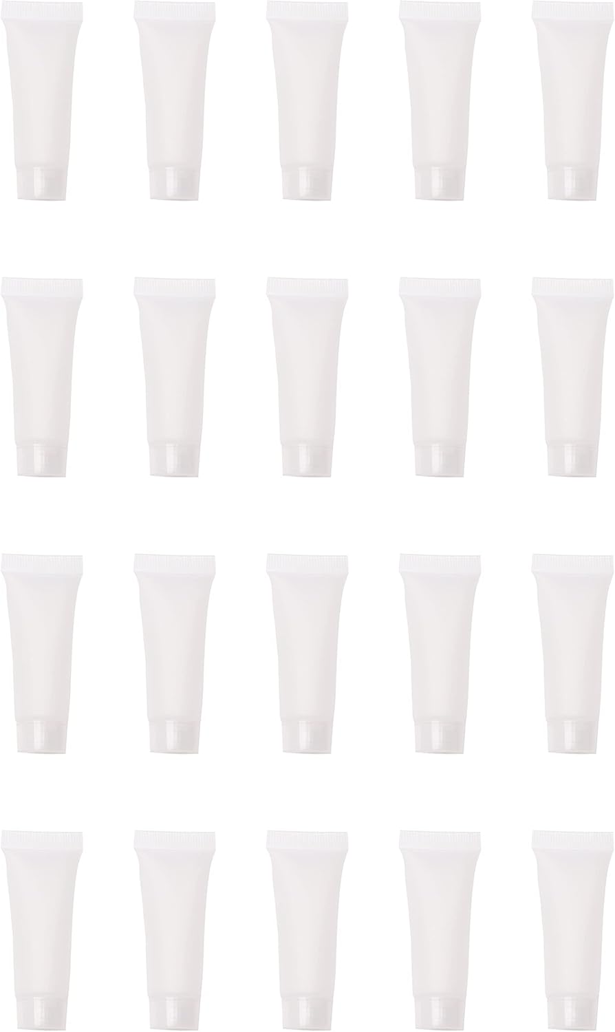 20 Pack 10 ML Refillable Squeezable Cosmetic Travel Bottles with Holder - Ideal for Makeup Samples and DIY Projects