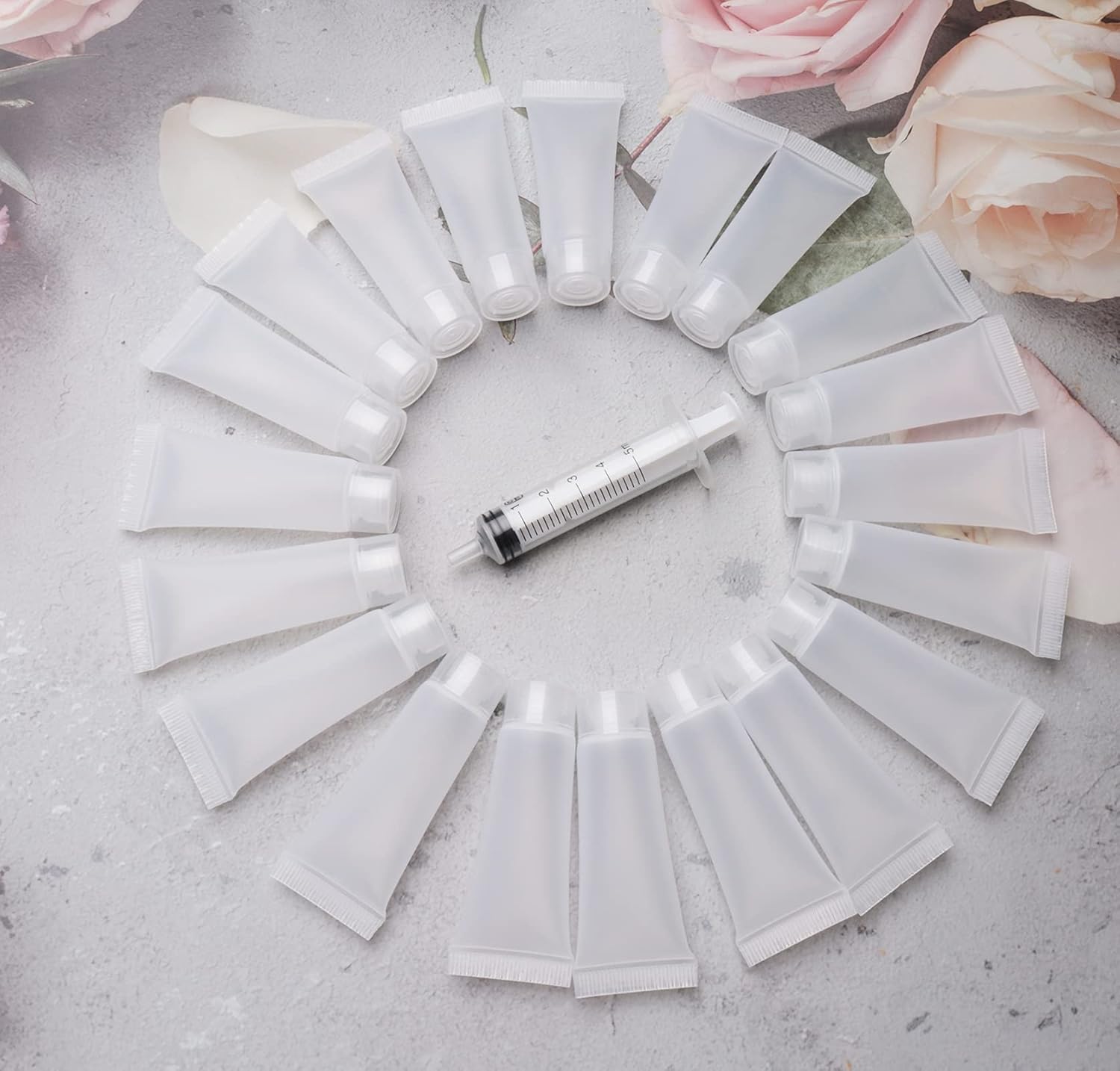 20 Pack 10 ML Refillable Squeezable Cosmetic Travel Bottles with Holder - Ideal for Makeup Samples and DIY Projects