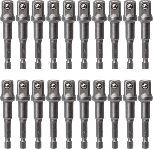 20 Pack 1/2 Inch Square Socket Adapter Bit Set with Hex Impact Driver Power Bits for Automotive DIY