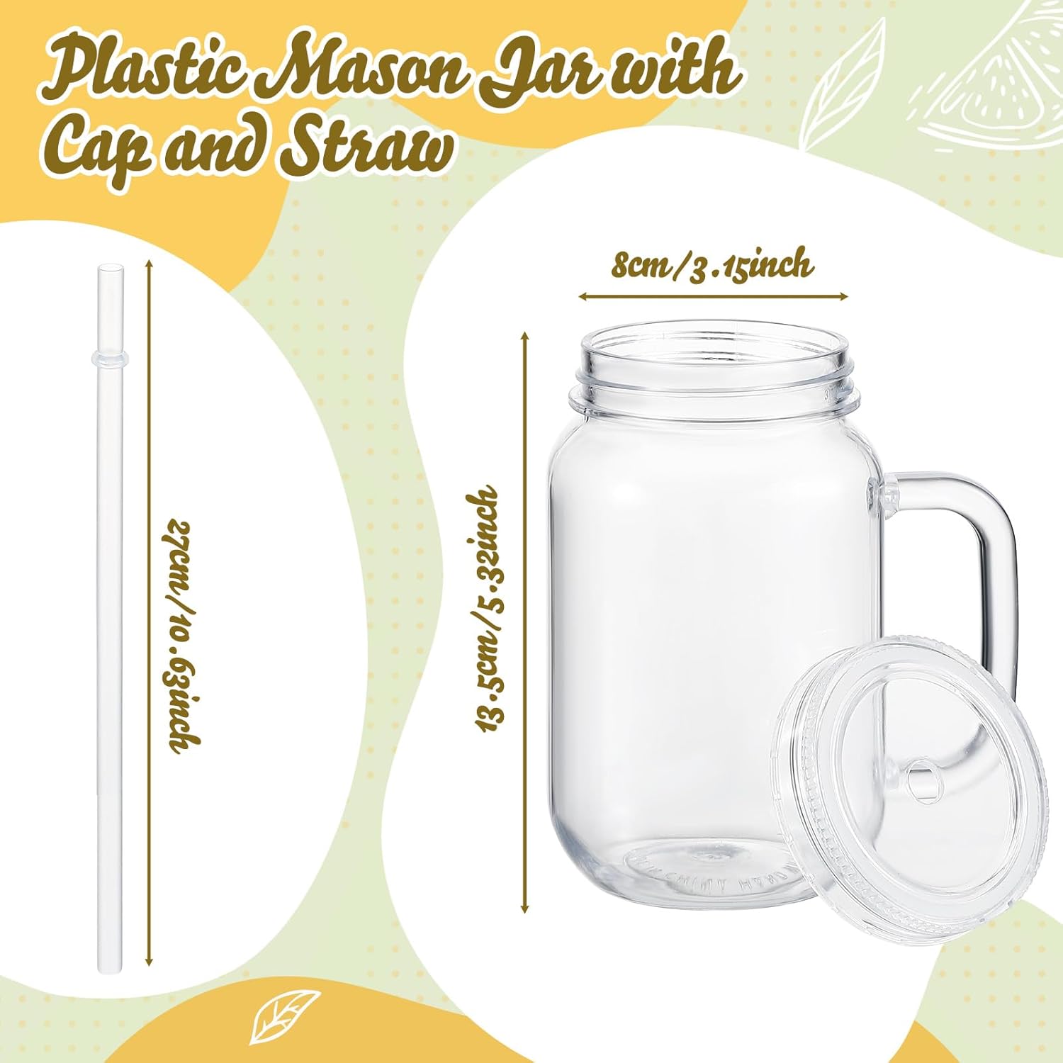 20 Pack 18.6 oz Plastic Mason Jars with Lids and Straws - Clear Drink Containers for Halloween & Christmas Party Favors