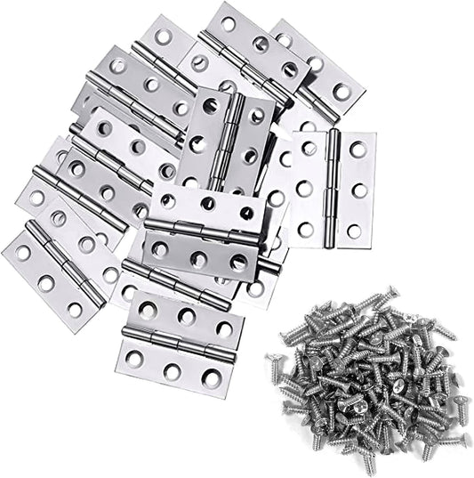 20 Pack 2 Inch Stainless Steel Folding Hinges with 120 Screws for Wooden Box Crafts