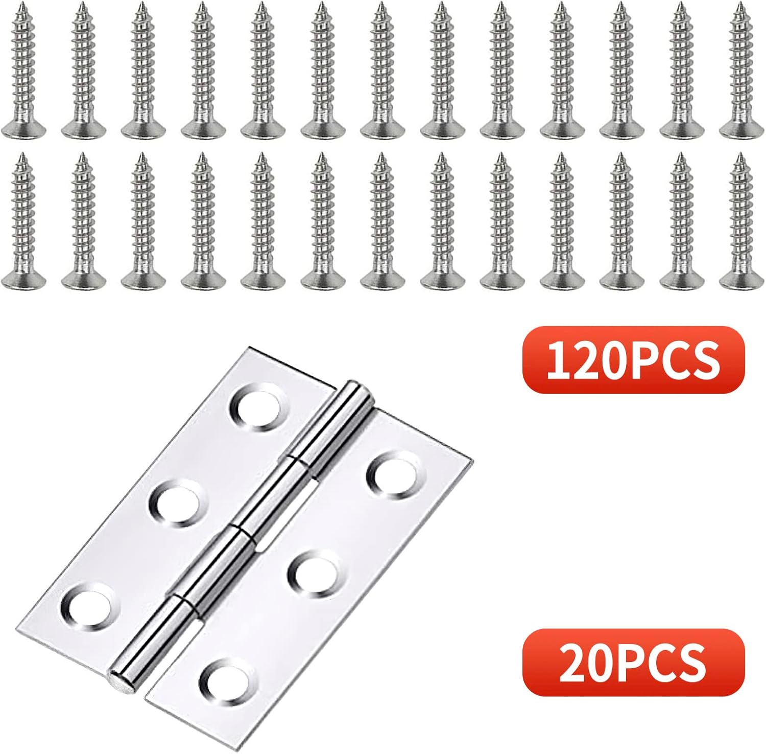 20 Pack 2 Inch Stainless Steel Folding Hinges with 120 Screws for Wooden Box Crafts