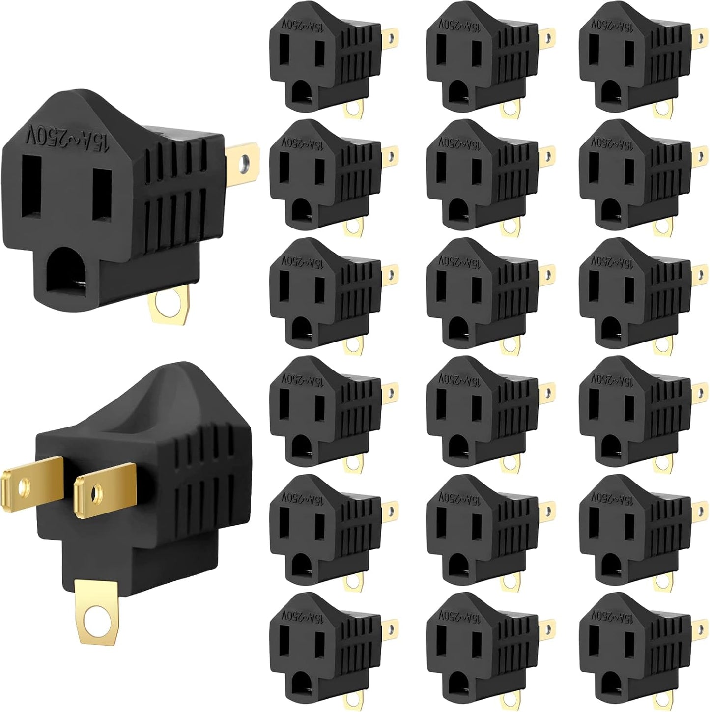 20 Pack 3 Prong to 2 Prong Adapter Grounded Outlet Converter for Household Appliances - Black