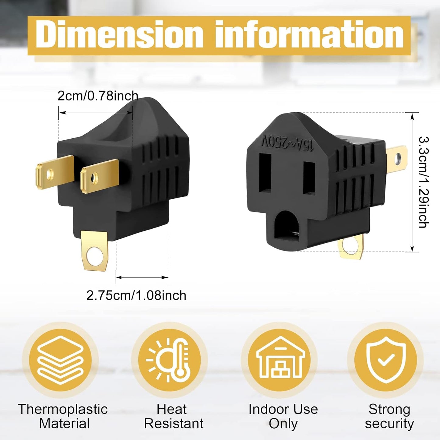20 Pack 3 Prong to 2 Prong Adapter Grounded Outlet Converter for Household Appliances - Black