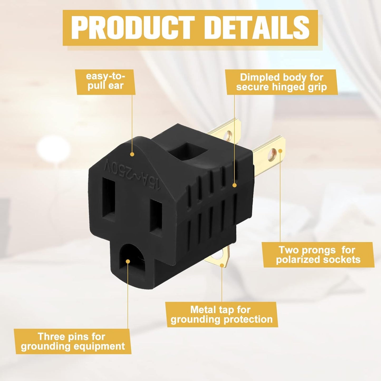 20 Pack 3 Prong to 2 Prong Adapter Grounded Outlet Converter for Household Appliances - Black