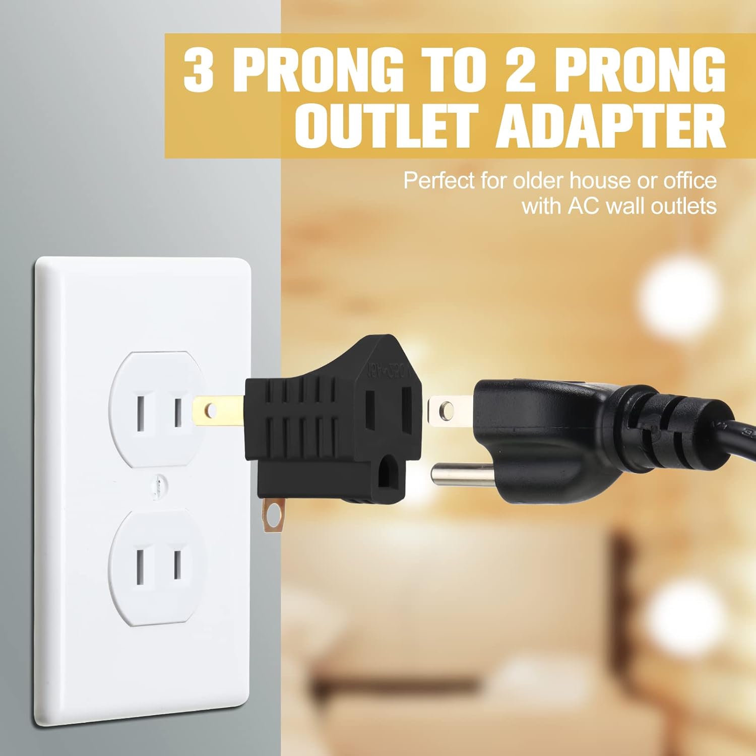 20 Pack 3 Prong to 2 Prong Adapter Grounded Outlet Converter for Household Appliances - Black