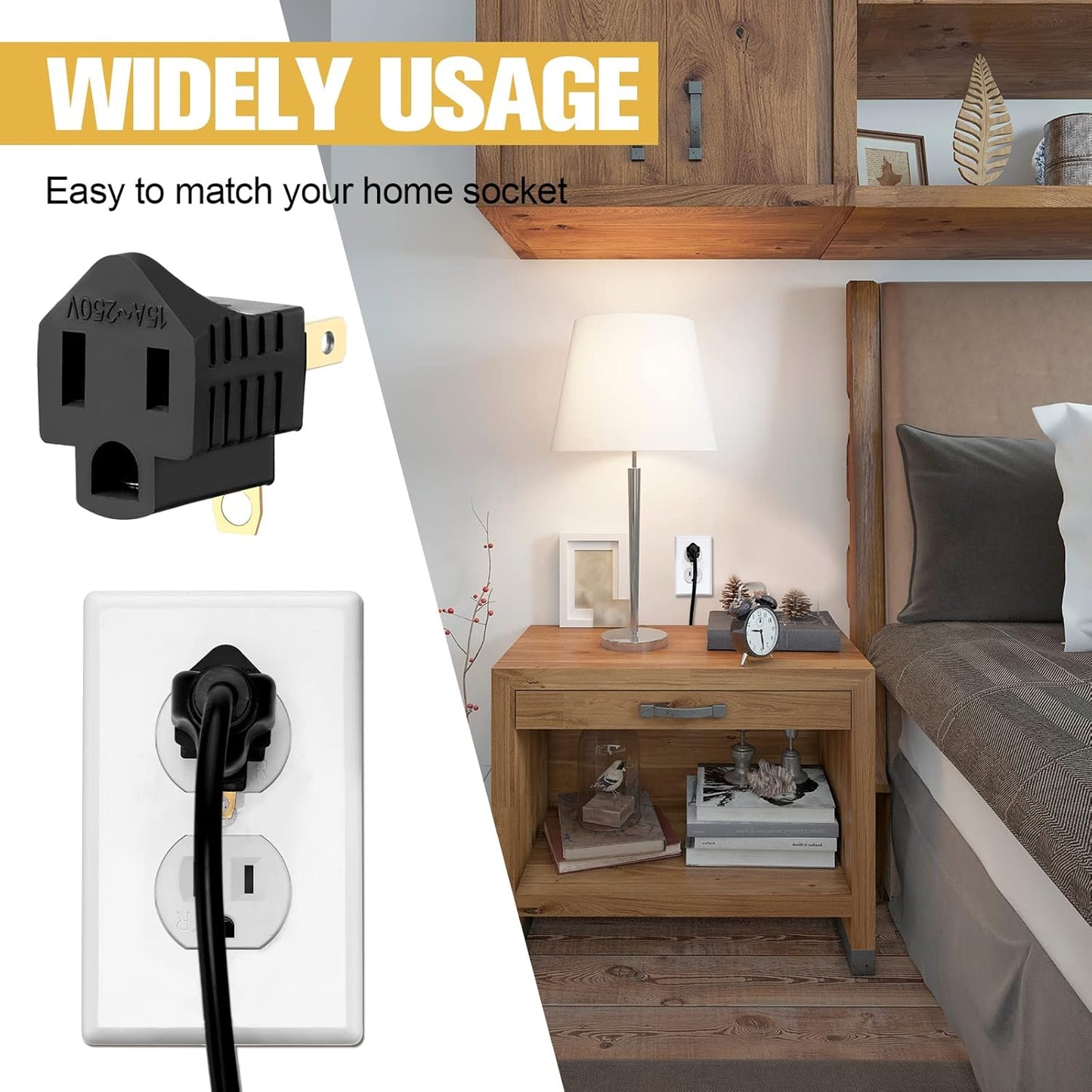 20 Pack 3 Prong to 2 Prong Adapter Grounded Outlet Converter for Household Appliances - Black