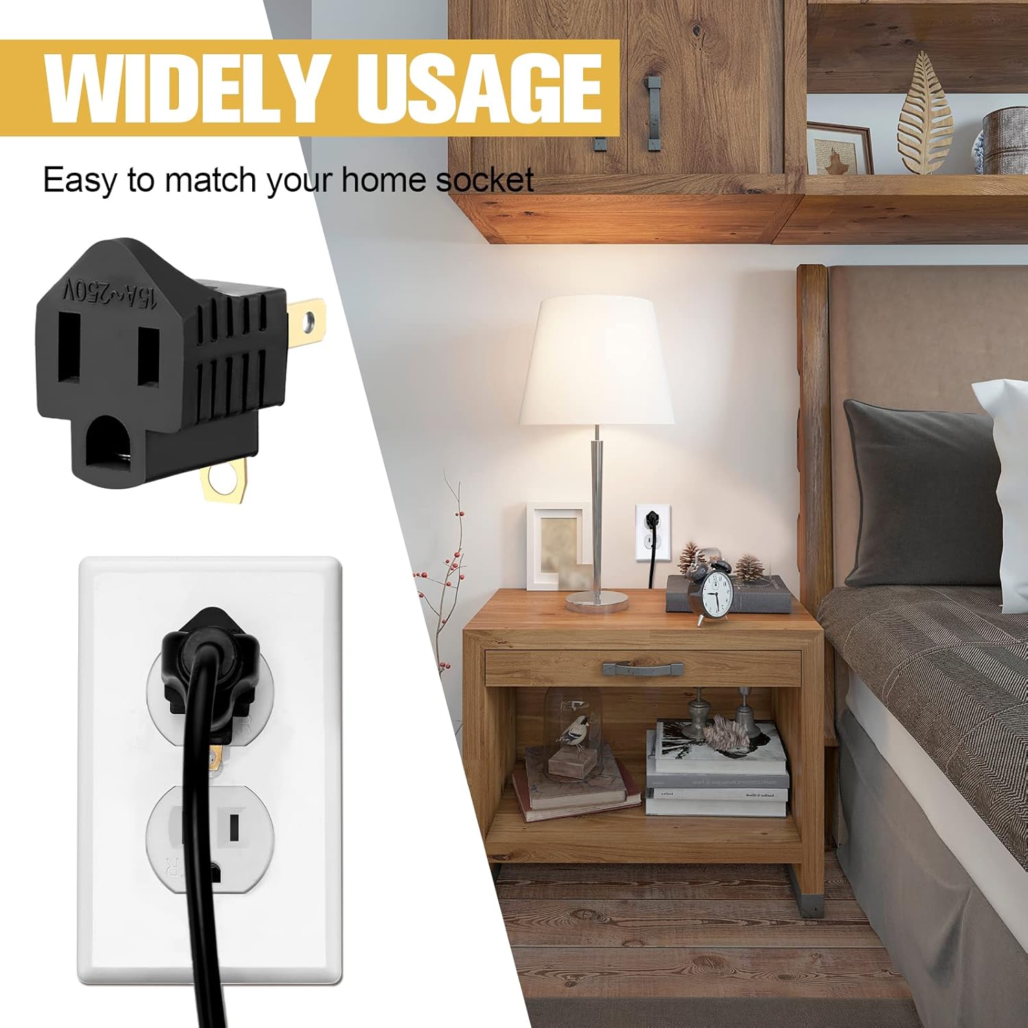 20 Pack 3 Prong to 2 Prong Adapter Grounded Outlet Converter for Household Appliances - Black