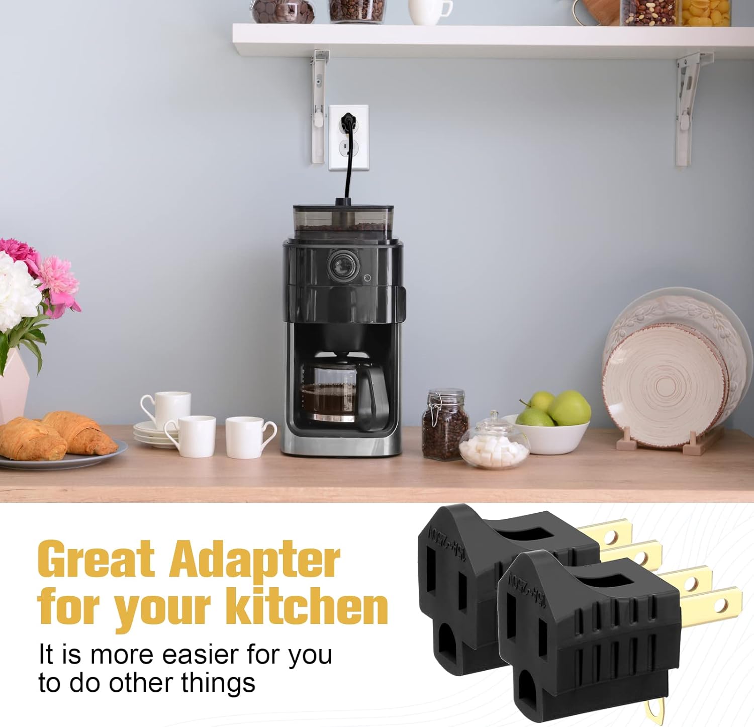 20 Pack 3 Prong to 2 Prong Adapter Grounded Outlet Converter for Household Appliances - Black