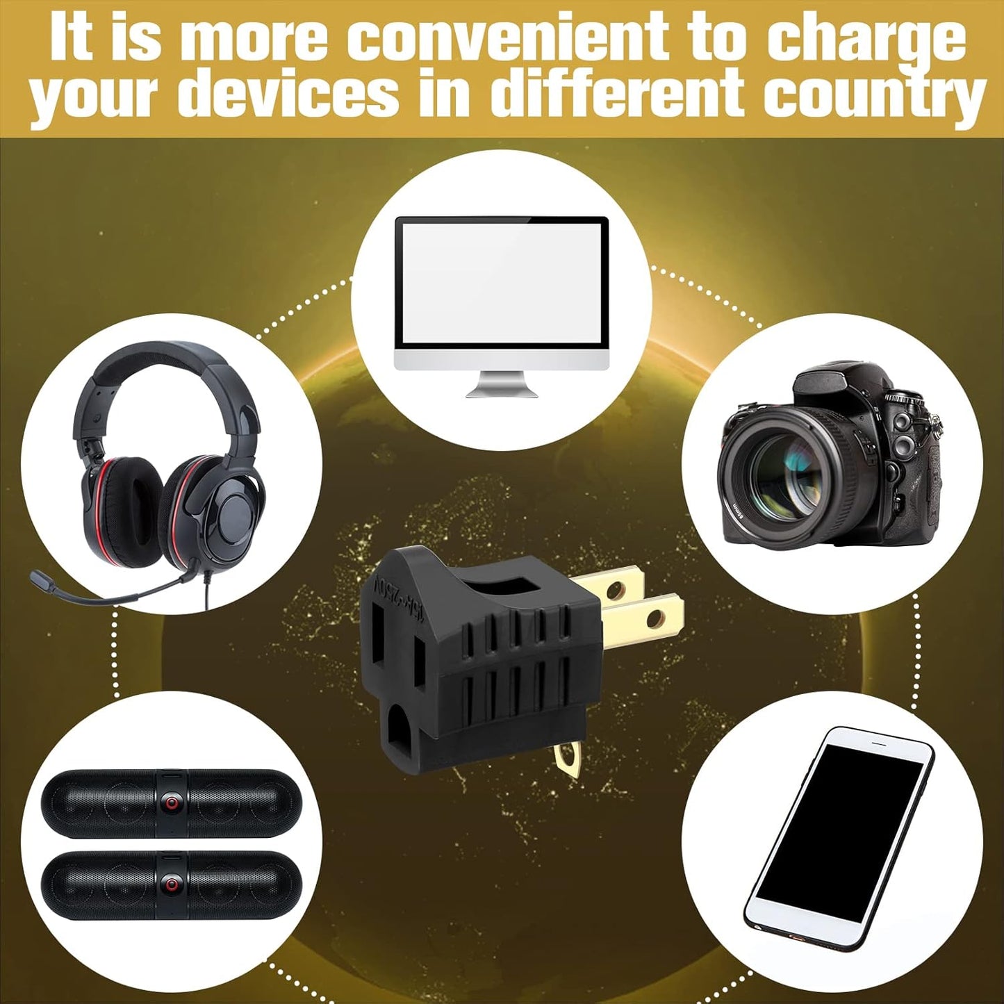 20 Pack 3 Prong to 2 Prong Adapter Grounded Outlet Converter for Household Appliances - Black