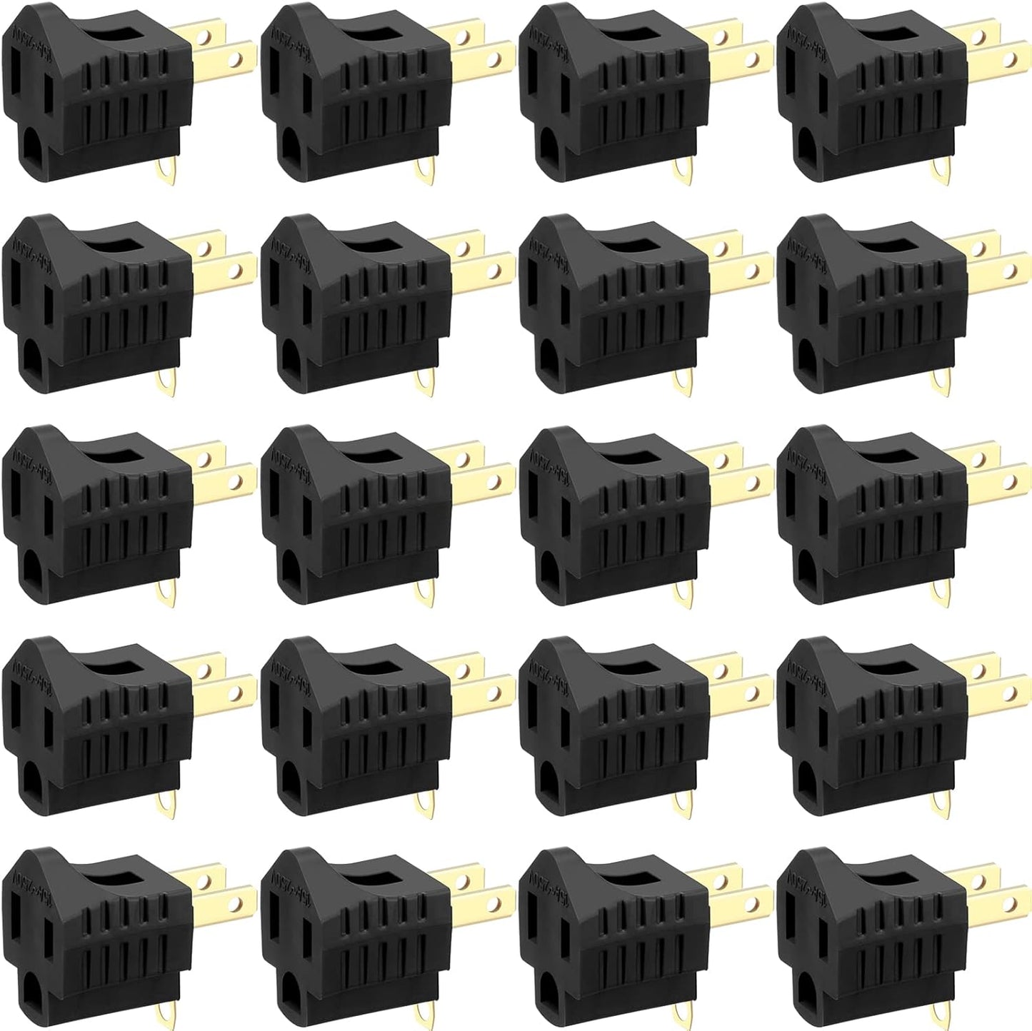20 Pack 3 Prong to 2 Prong Adapter Grounded Outlet Converter for Household Appliances - Black