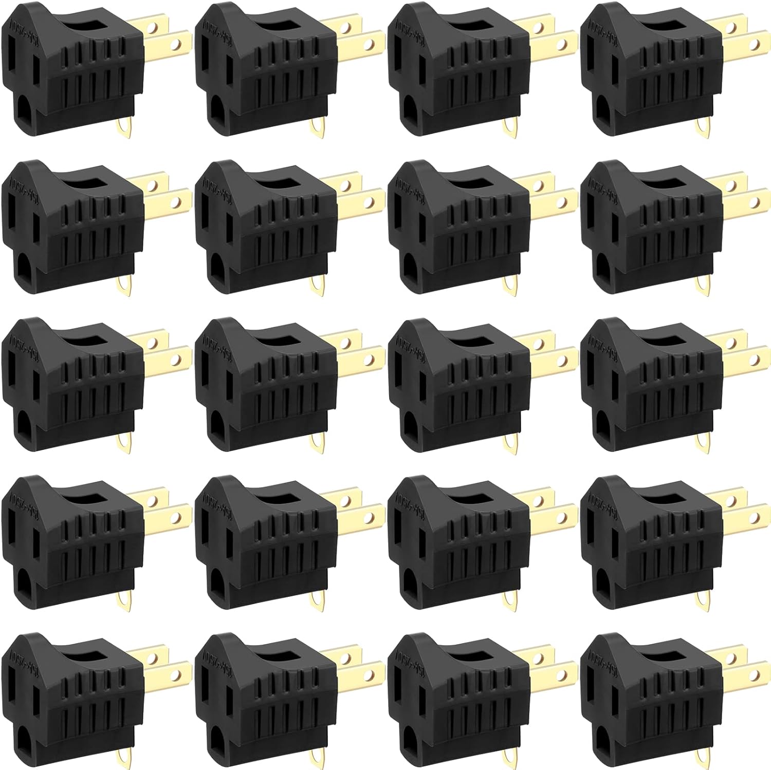 20 Pack 3 Prong to 2 Prong Adapter Grounded Outlet Converter for Household Appliances - Black