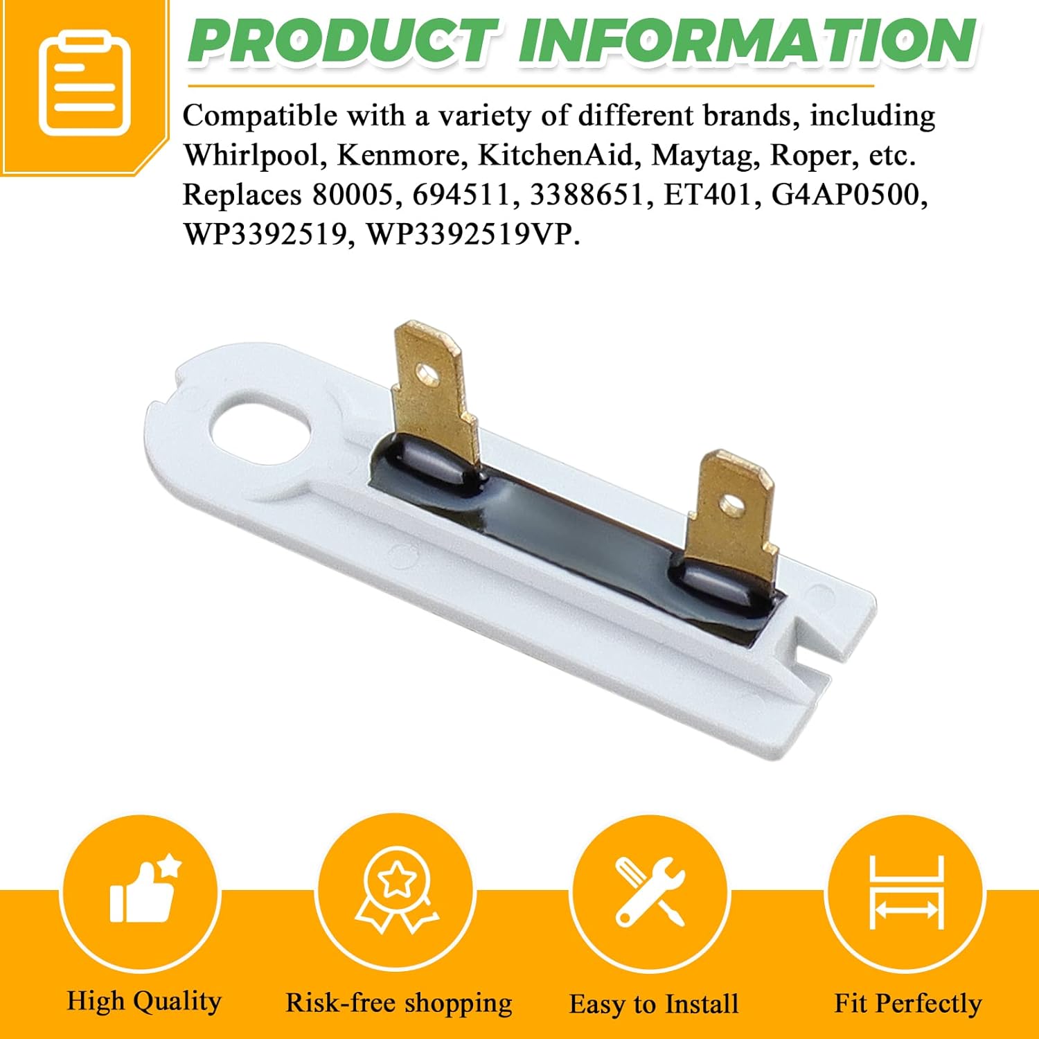 20-Pack 3392519 Dryer Thermal Fuse by Techecook - Replacement for Whirlpool Kenmore Dryers - Replaces Part 80005 3388651 WP3392519VP 694511 - Bulk Pack of Thermal Fuses