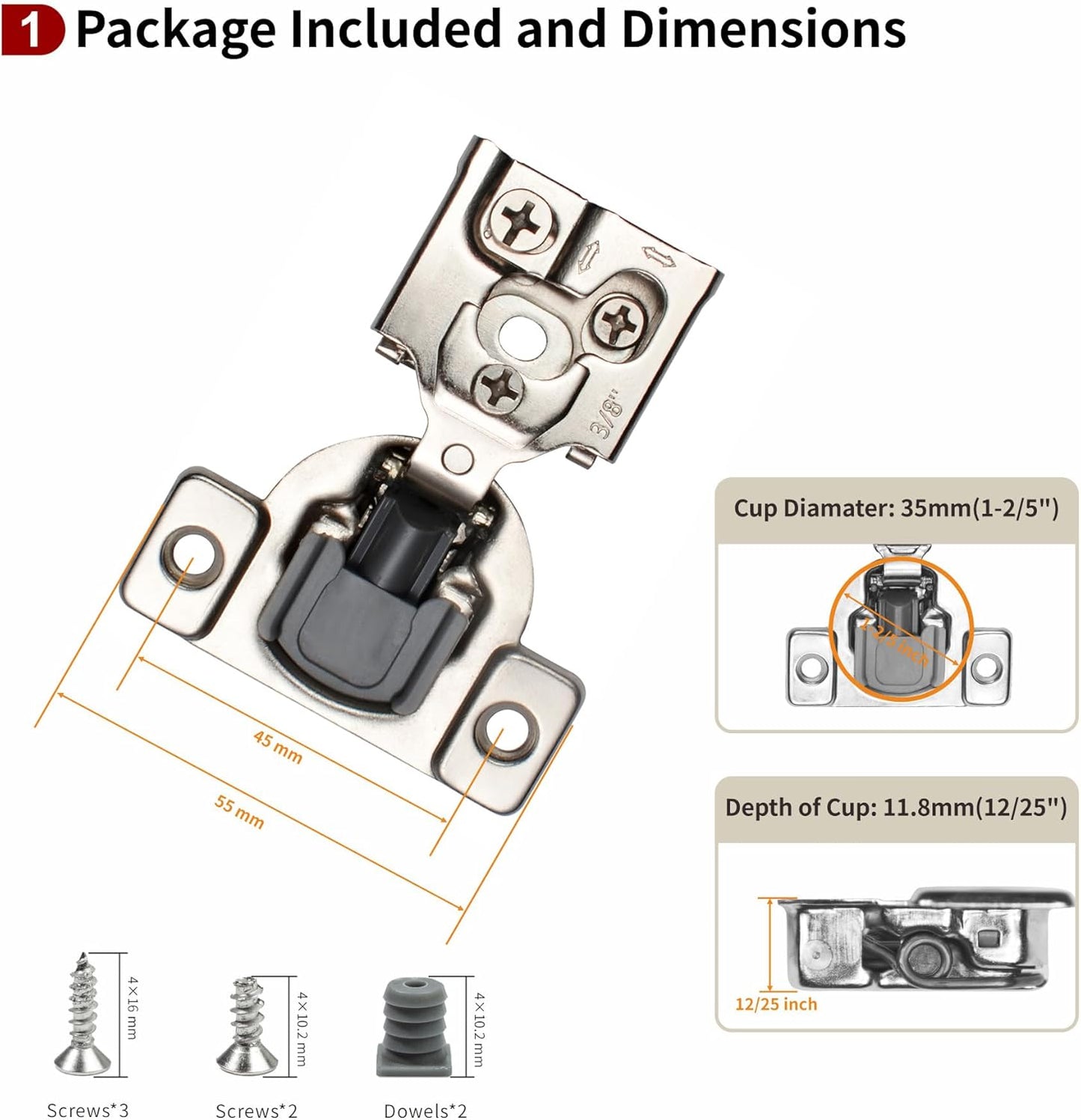 20 Pack 3/8" Overlay Soft Close Hinges for Face Frame Kitchen Cabinet - 3 Way Adjustability, Quiet Self Closing Door