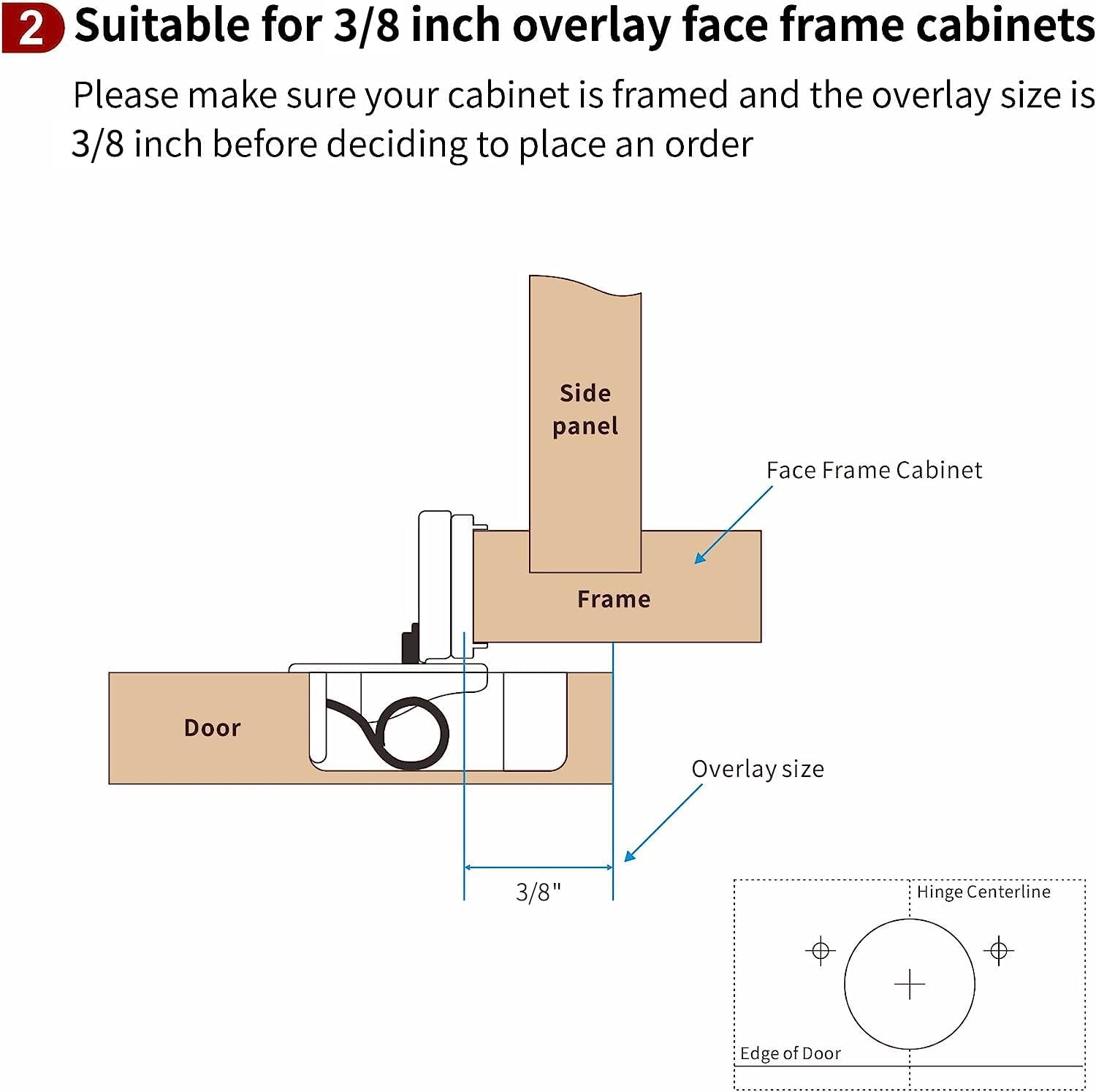 20 Pack 3/8" Overlay Soft Close Hinges for Face Frame Kitchen Cabinet - 3 Way Adjustability, Quiet Self Closing Door