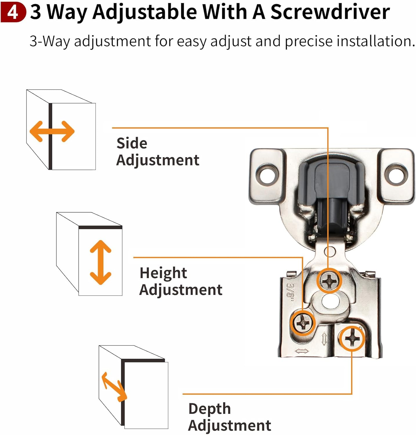 20 Pack 3/8" Overlay Soft Close Hinges for Face Frame Kitchen Cabinet - 3 Way Adjustability, Quiet Self Closing Door
