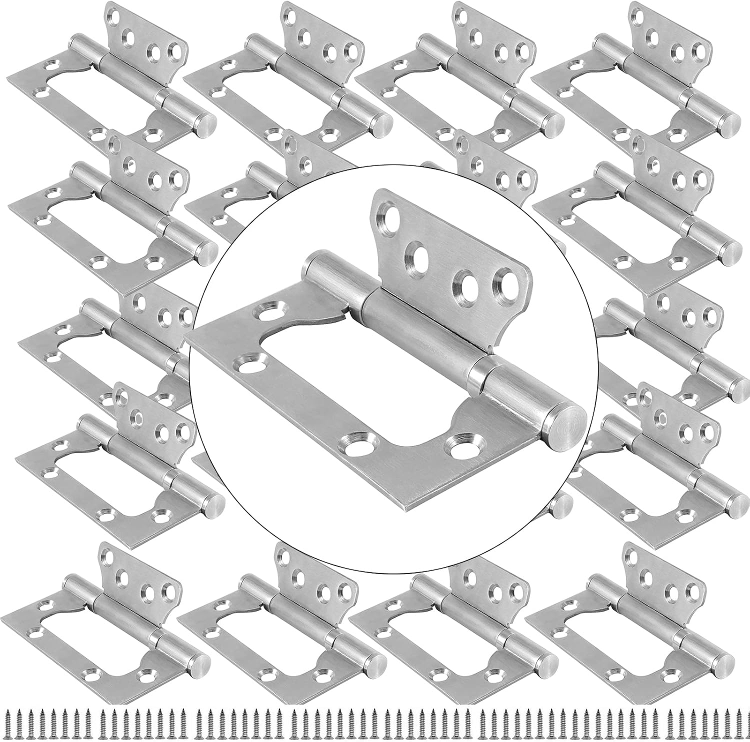 20 Pack 3x4 Inch Non Mortise Door Hinges in Brushed Nickel Finish for Mobile Homes - Heavy Duty Smooth Movement with Mounting Screws