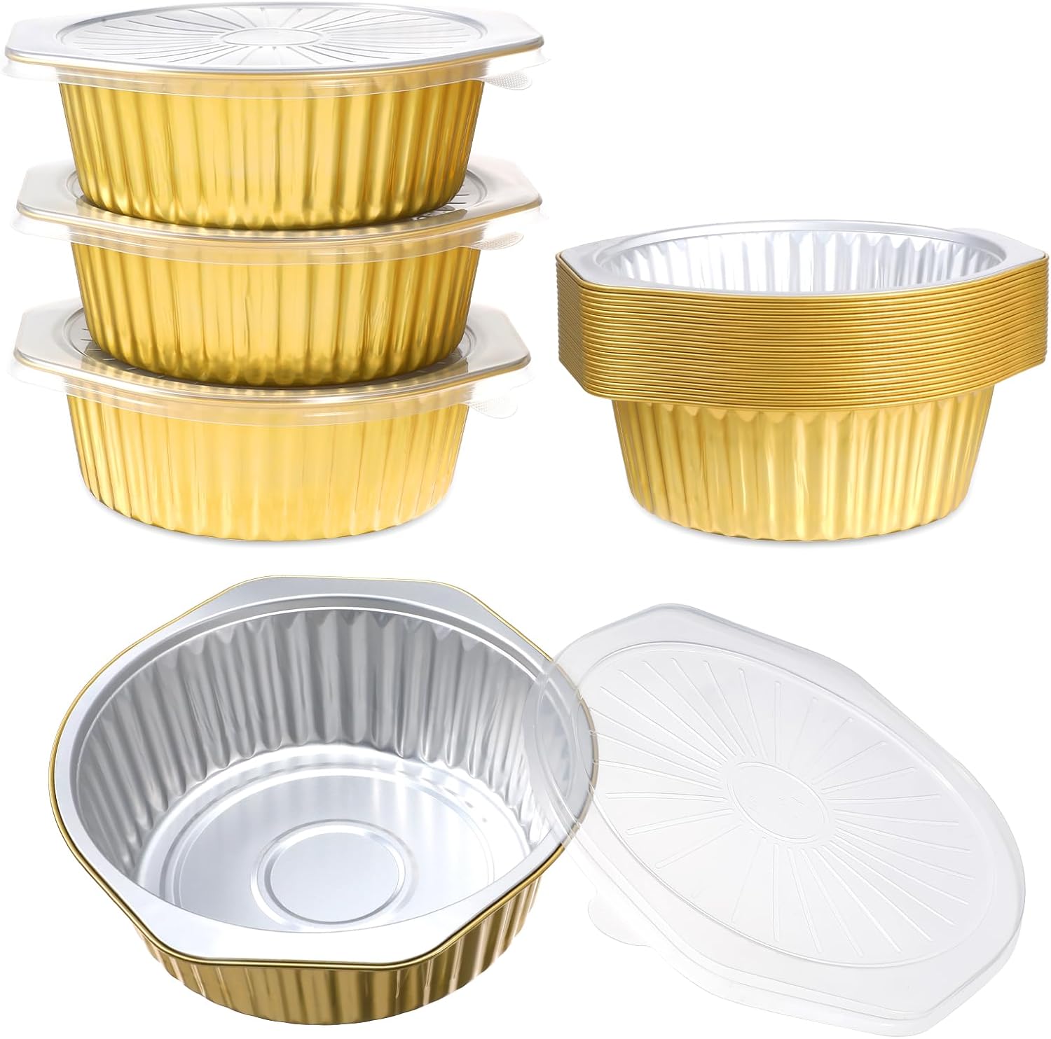 20-Pack 8" Round Aluminum Foil Pans with Lids - Heavy Duty Disposable Cookware for Baking, Cooking, and Storing