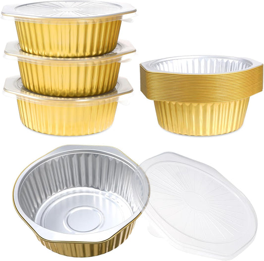 20-Pack 8" Round Aluminum Foil Pans with Lids - Heavy Duty Disposable Cookware for Baking, Cooking, and Storing