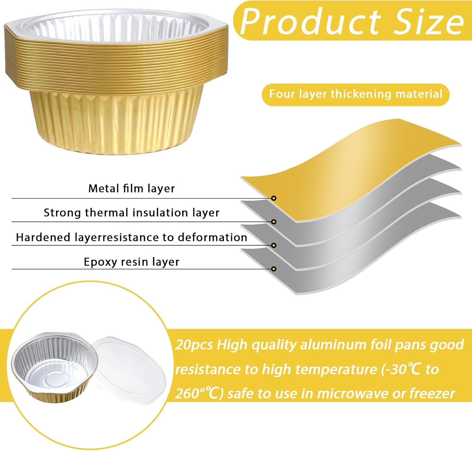 20-Pack 8" Round Aluminum Foil Pans with Lids - Heavy Duty Disposable Cookware for Baking, Cooking, and Storing