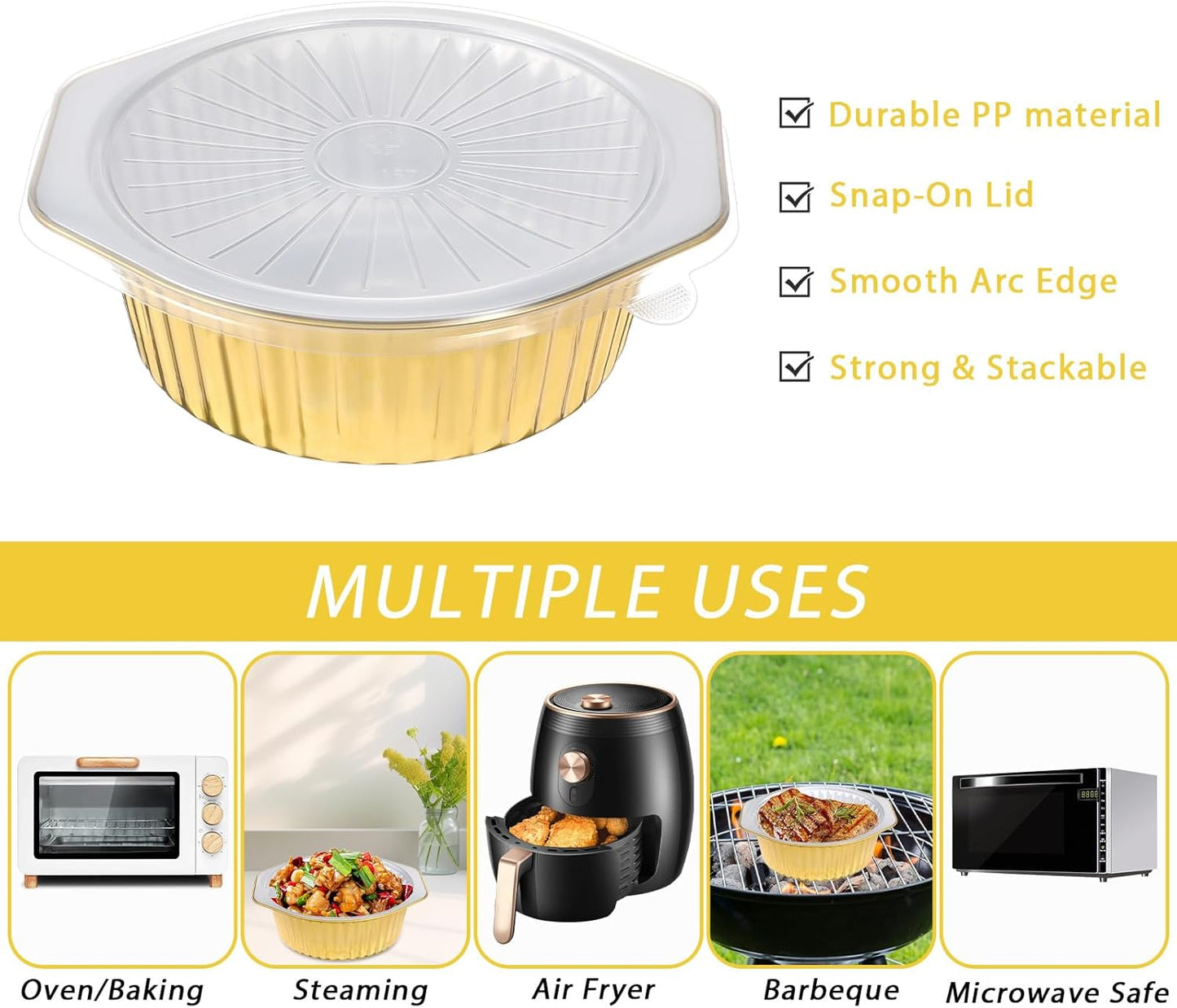 20-Pack 8" Round Aluminum Foil Pans with Lids - Heavy Duty Disposable Cookware for Baking, Cooking, and Storing