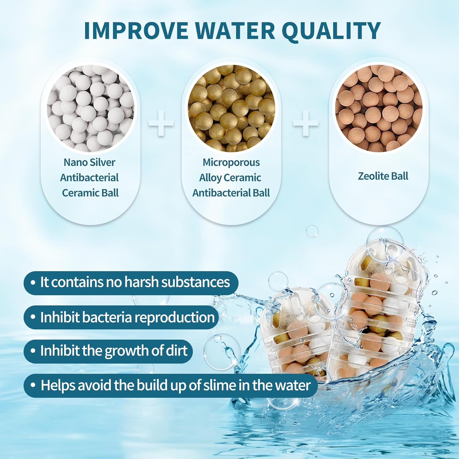 20-Pack Antimicrobial Humidifier Cleaner & Demineralization Cartridge - Compatible with Most Humidifiers - Replacement for Ultrasonic Tank Cleaning - Bacteriostatic Fish Drop Ball Filter