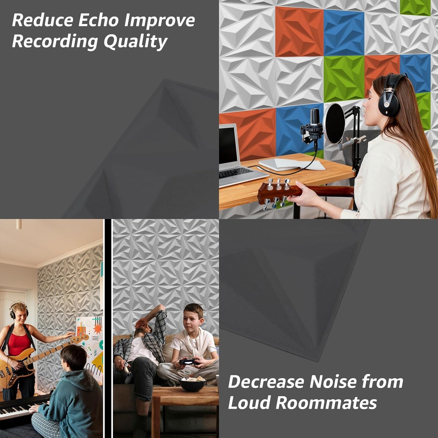 20 Pack Art3dwallpanels Acoustic Foam Panels with Tape - Soundproofing 3D Wall Panels for Sound Dampening, Absorption - 12" x 12", White