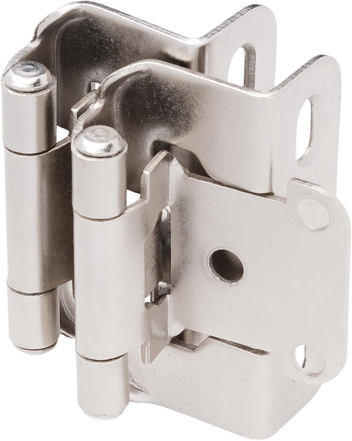 20 Pack Brushed Nickel Self Closing Cabinet Door Hinges for Kitchen Cabinets - 1/2" Overlay Partial Wrap Around Hinges with Screw & Bumper