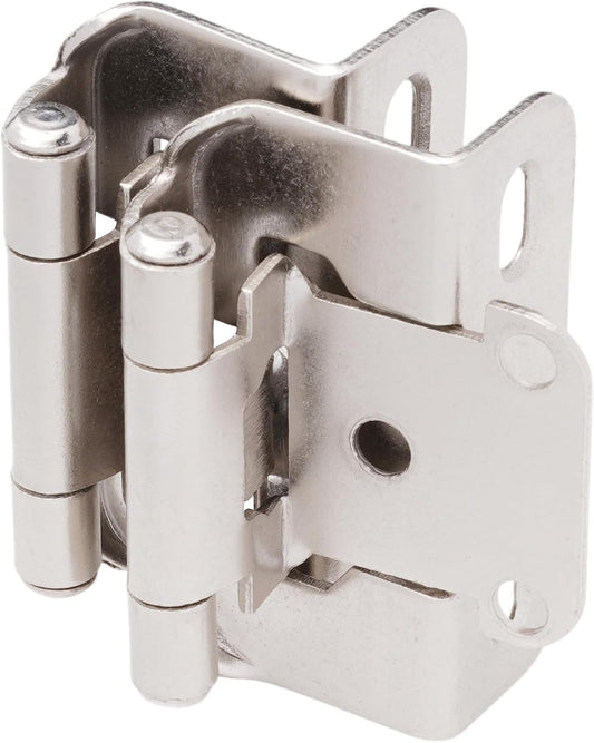 20 Pack Brushed Nickel Self Closing Cabinet Door Hinges for Kitchen Cabinets - 1/2" Overlay Partial Wrap Around Hinges with Screw & Bumper