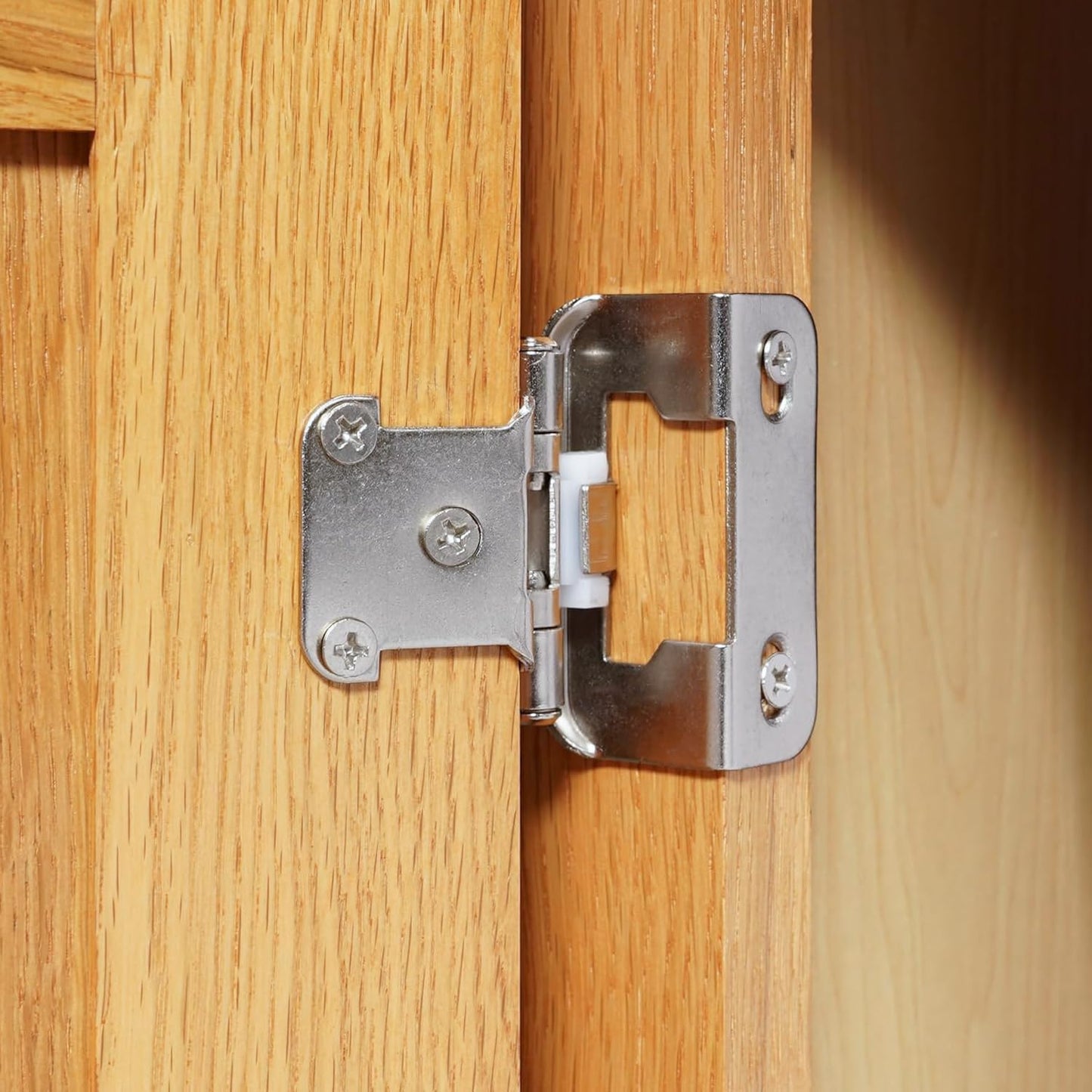 20 Pack Brushed Nickel Self Closing Cabinet Door Hinges for Kitchen Cabinets - 1/2" Overlay Partial Wrap Around Hinges with Screw & Bumper