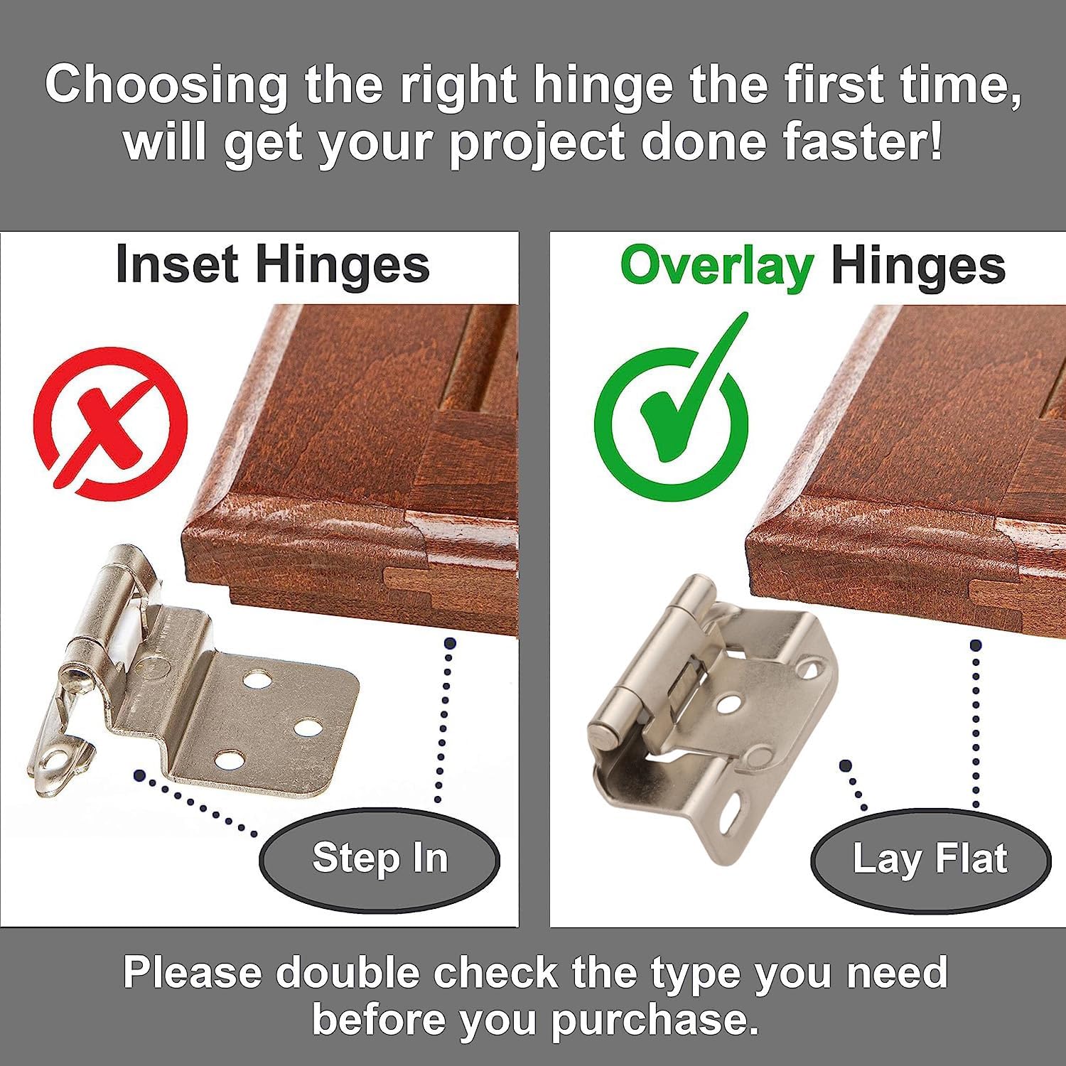 20 Pack Brushed Nickel Self Closing Cabinet Door Hinges for Kitchen Cabinets - 1/2" Overlay Partial Wrap Around Hinges with Screw & Bumper