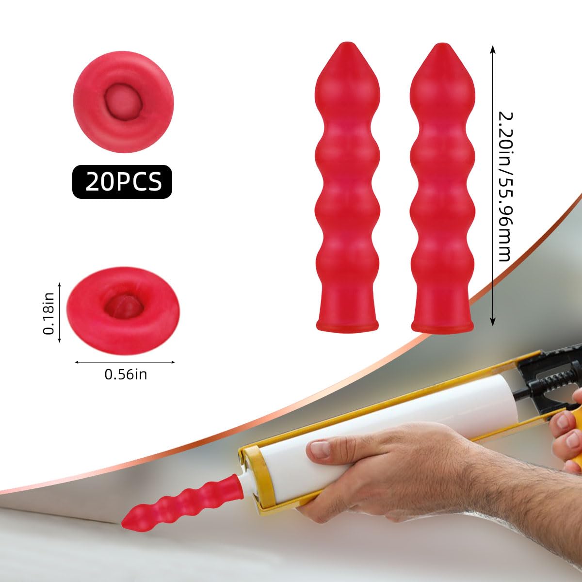 20 Pack Caulk Cap Sealer for Preserving Open Tubes - Red Caulk Tube Covers for Sealing and Finishing - Caulk Saver Caps for DIY Projects
