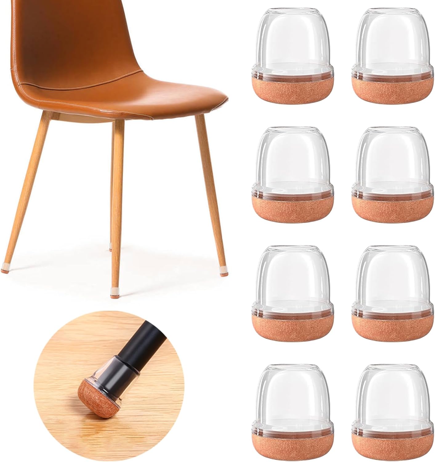 20 Pack Clear Extra Small Chair Leg Floor Protectors for Hardwood Floors - Round Rubber Caps with Felt, Furniture Feet Covers to Prevent Scratches and Reduce Noise - Fits 0.55"-0.75" Legs