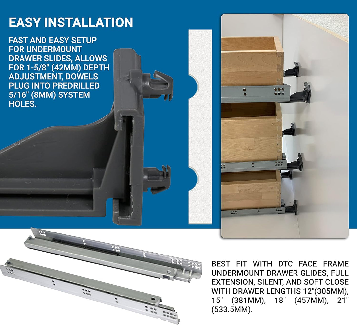 20 Pack Grey Plastic Rear Mounting Brackets for DTC Undermount Drawer Glides - Fits 12", 15", 18", 21" Lengths