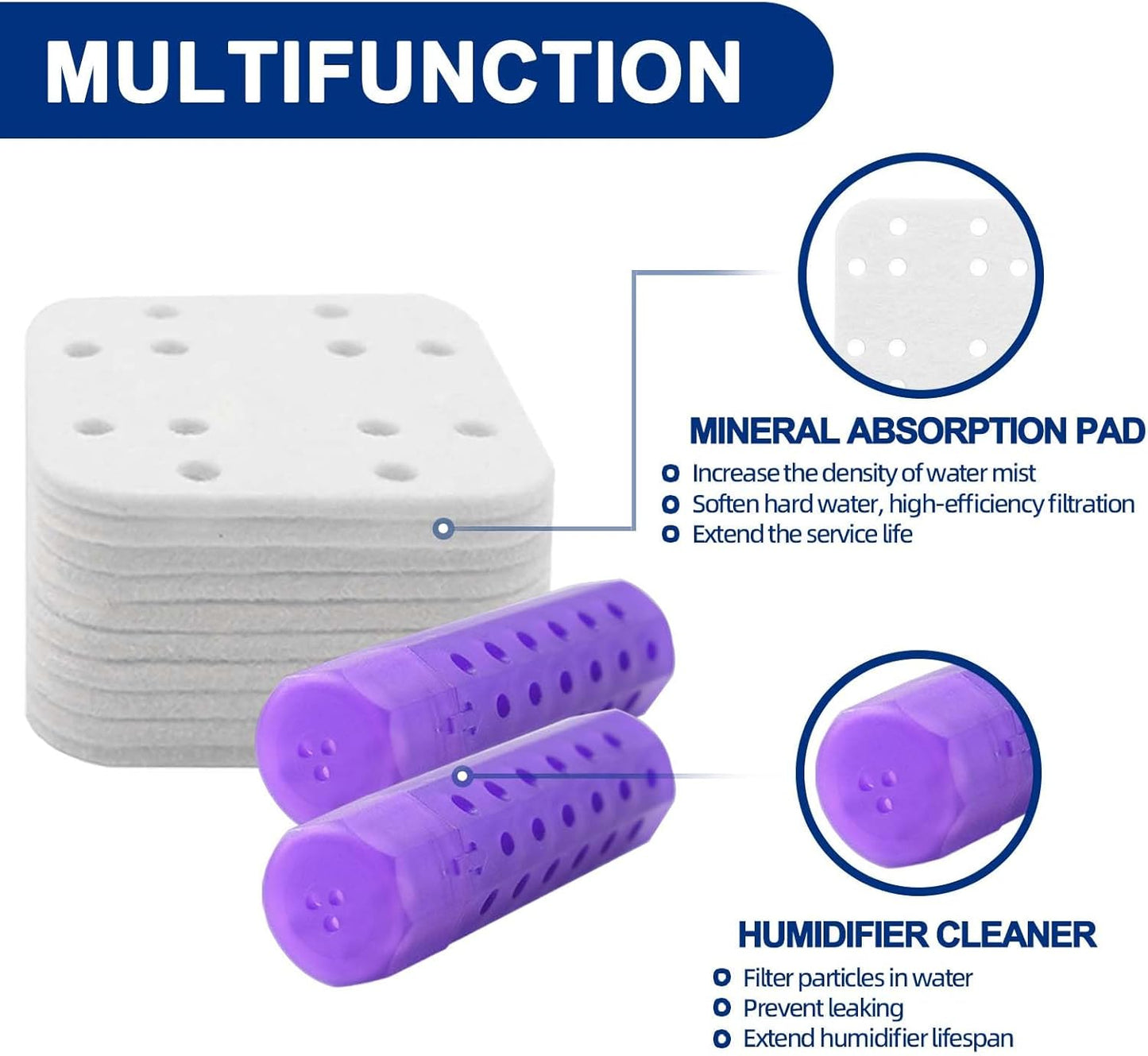 20 Pack Humidifier Replacement Filters for LEVOIT LV600S/LV600HH - Includes 2 Humidifier Tank Cleaners - Compatible with OasisMist450S/OasisMist6000S