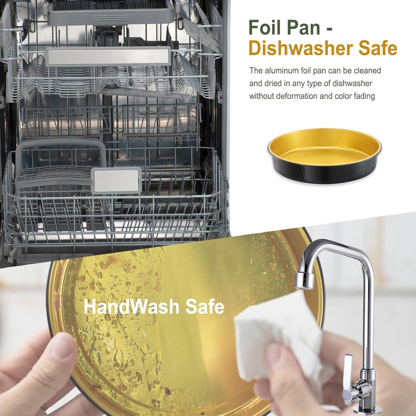 20-Pack MESTAEK Reusable Aluminum Foil Air Fryer Pans - 7.1" Diameter, 1.6" Depth, 24.5oz Capacity - Food-Grade, Black & Gold, Thickened for High Temperatures - Dishwasher Safe