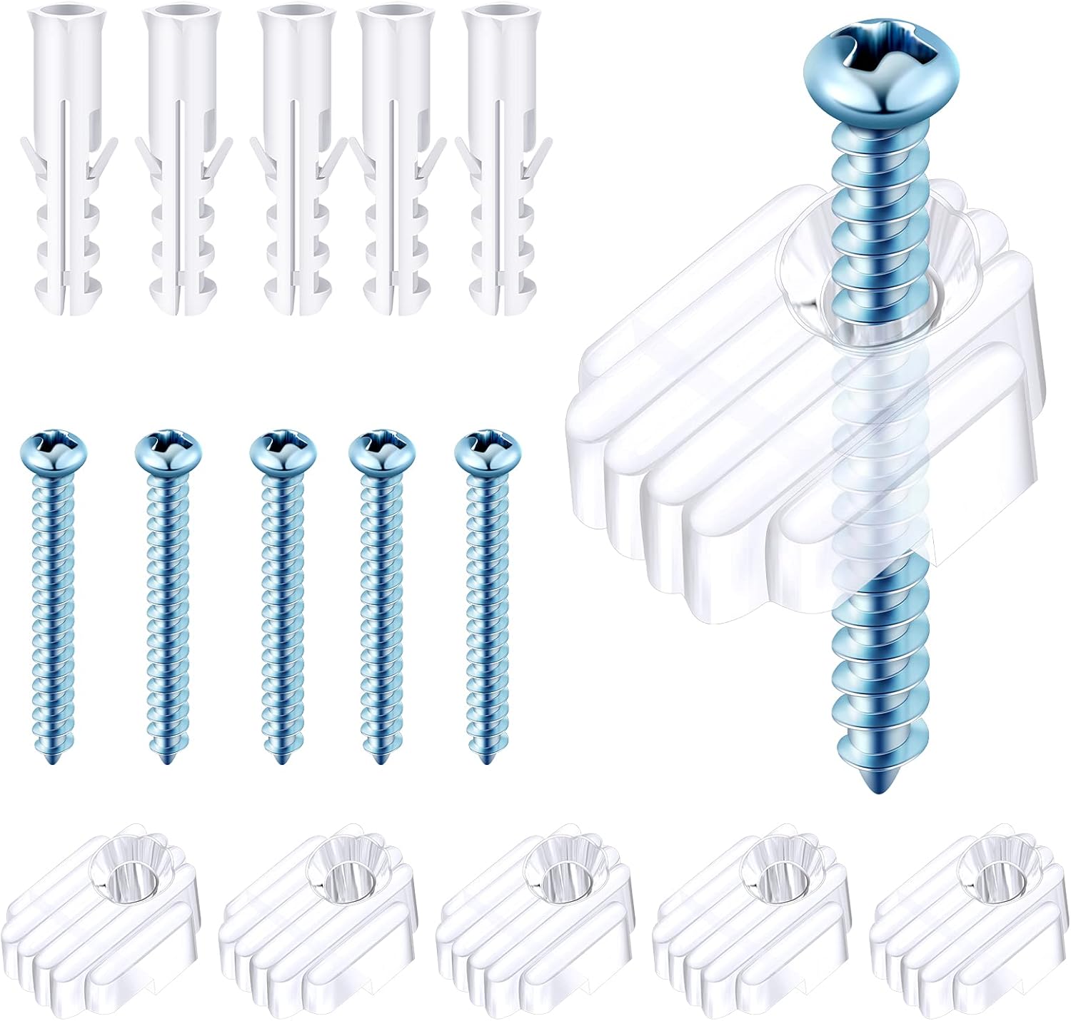 20 Pack Mirror Holder Clips for 6mm Glass Mirrors - Wall Mounting Hanging Kit with Screws and Anchors - Cabinet Door Fixings