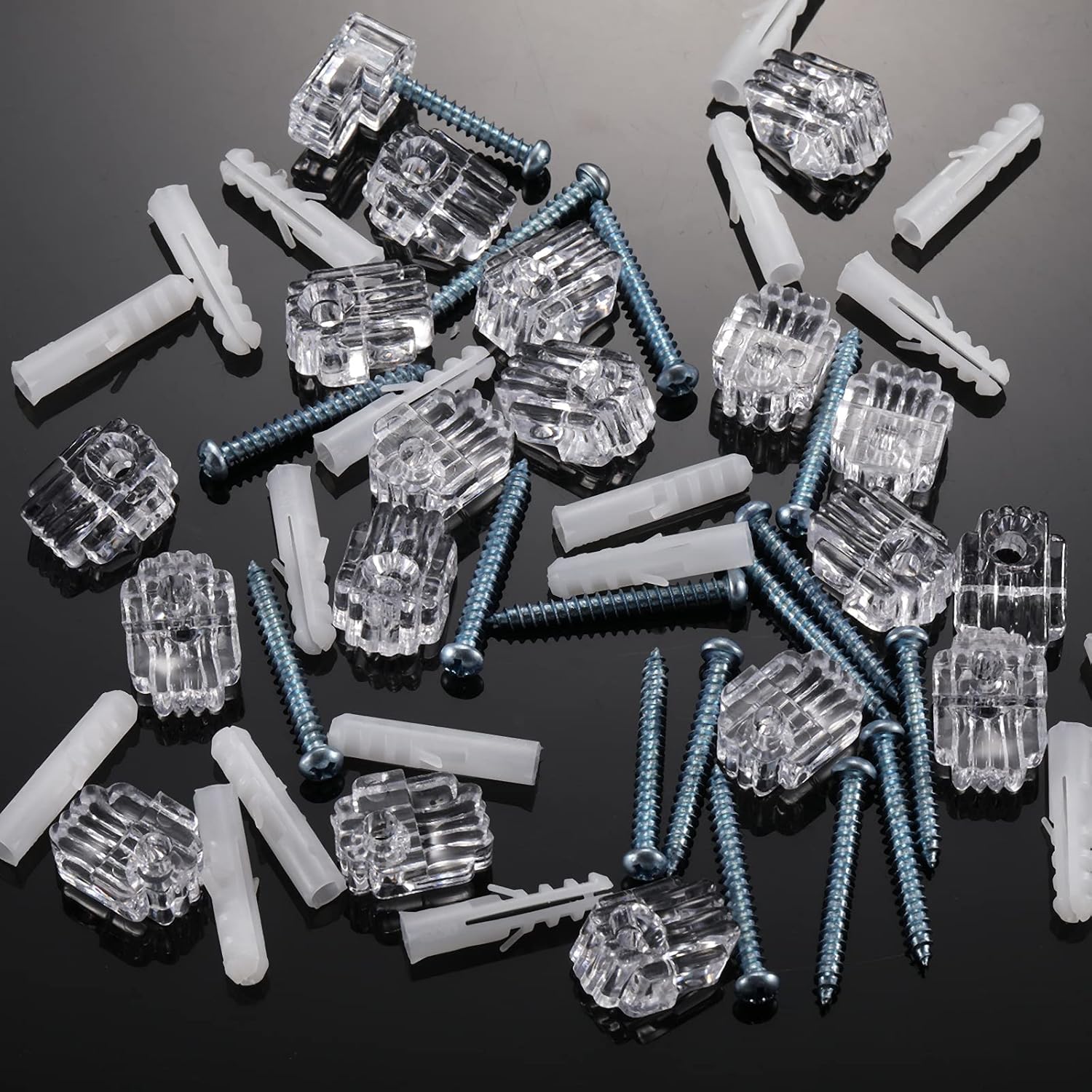 20 Pack Mirror Holder Clips for 6mm Glass Mirrors - Wall Mounting Hanging Kit with Screws and Anchors - Cabinet Door Fixings